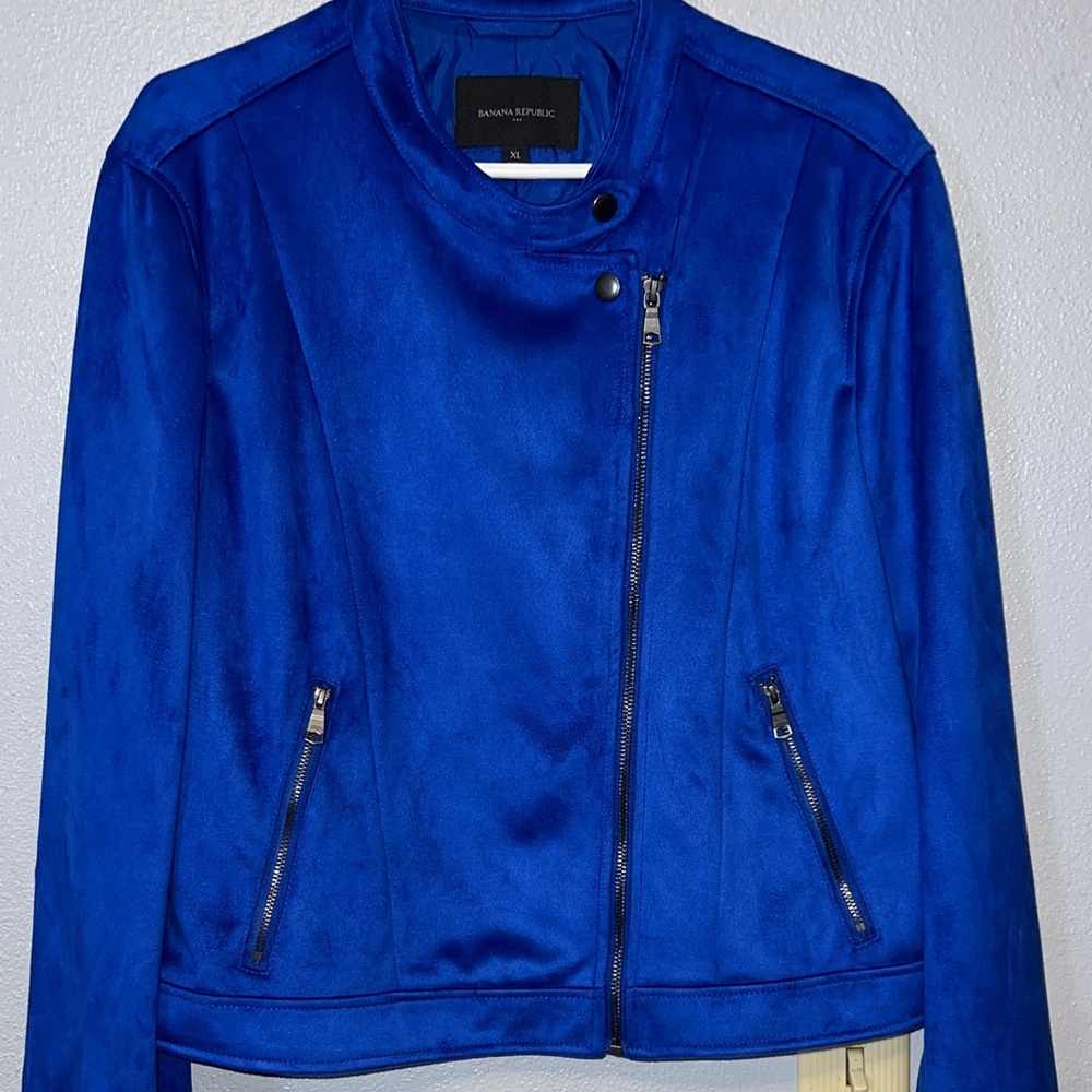 Banana Republic Blue Faux Suede Moto Jacket - Picture 6 of 9